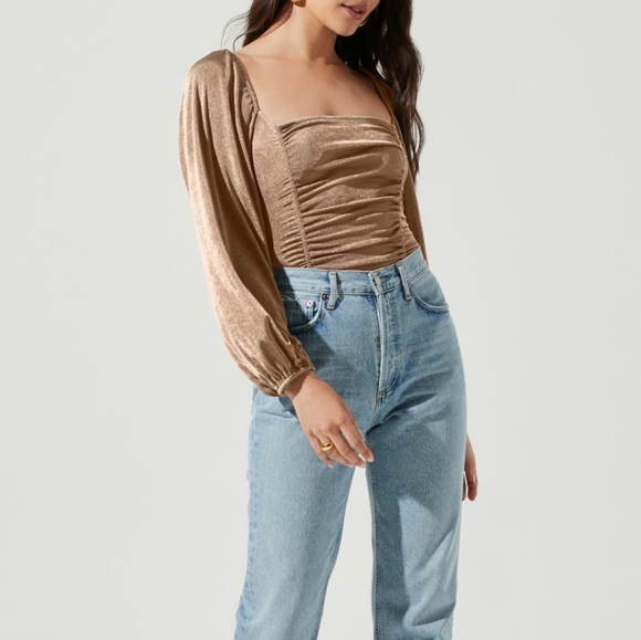 Astr Tops - Astr the Label Ruched Square neck bodysuit